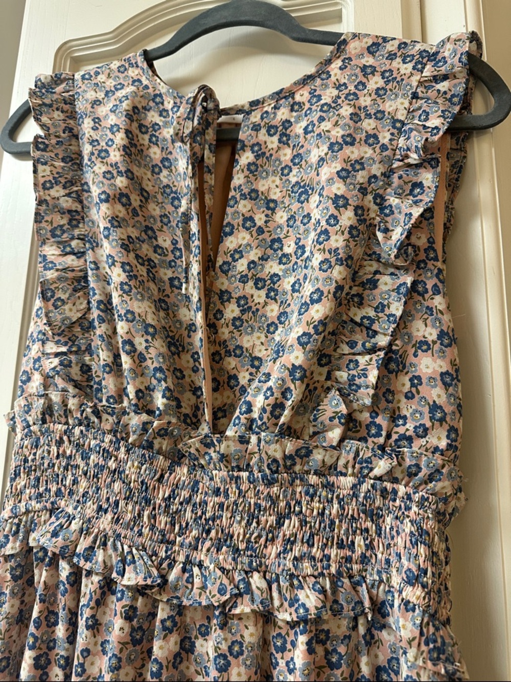 Storia Mauve Mini Dress with blue Floral Print sz large - Picture 2 of 3